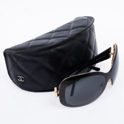 Pre Owned Chanel Black Quilted Oval Sunglasses