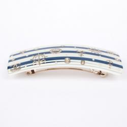 Pre Owned Chanel Blue and White Striped Hair Clip