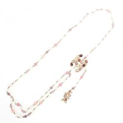 Pre Owned Chanel Multicolor Faux Pearl Beads Gold Tone Chain Necklace/Belt