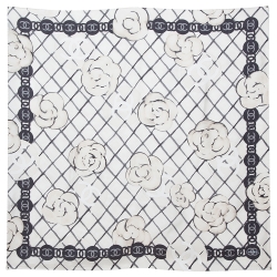 Pre Owned Chanel Cream Camellia Print Silk Square Scarf