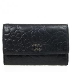 Chanel Black Camelia Embossed Lambskin Wallet 