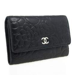 Chanel Black Camelia Embossed Lambskin Wallet 