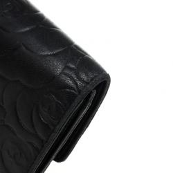 Chanel Black Camelia Embossed Lambskin Wallet 