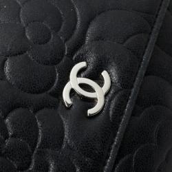 Chanel Black Camelia Embossed Lambskin Wallet 