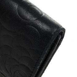 Chanel Black Camelia Embossed Lambskin Wallet 