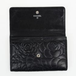 Chanel Black Camelia Embossed Lambskin Wallet 