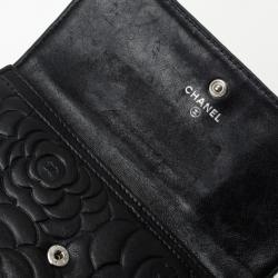 Chanel Black Camelia Embossed Lambskin Wallet 