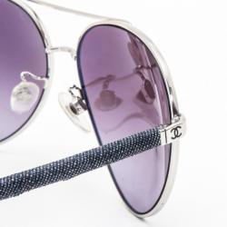 مملوكة مسبقًا Chanel Silver and Denim Aviator Sunglasses