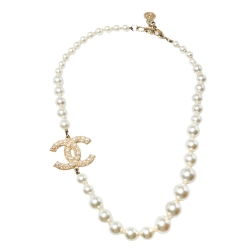 Chanel 100th Anniversary Pale Gold Faux Pearl Embedded Necklace