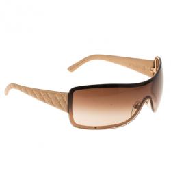 مملوكة مسبقًا Chanel Cream Quilted Leather 4155-Q Shield Sunglasses