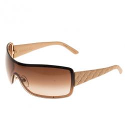 مملوكة مسبقًا Chanel Cream Quilted Leather 4155-Q Shield Sunglasses