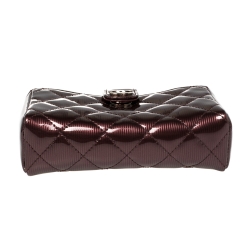 Pre Owned Chanel Burgundy Quilted Patent Leather CC Phone Holder 
