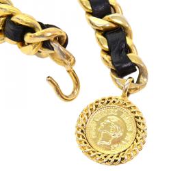 Chanel Black Leather Chain Medallion Belt 