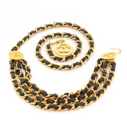 Chanel Black Leather Chain CC Medallion Belt 