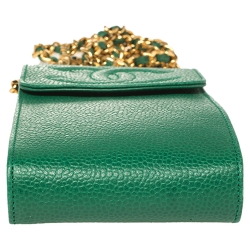 Pre Owned Chanel Green Caviar Leather CC Crossbody Phone Case