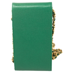 Pre Owned Chanel Green Caviar Leather CC Crossbody Phone Case