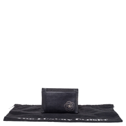 Chanel Black Leather CC Camellia Embossed Card Holder
