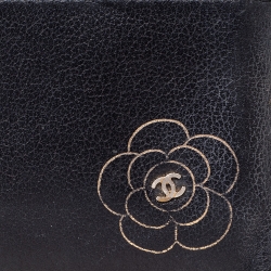 Chanel Black Leather CC Camellia Embossed Card Holder