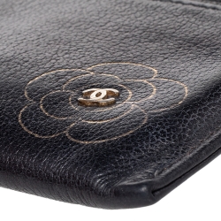 Chanel Black Leather CC Camellia Embossed Card Holder