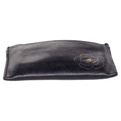 Chanel Black Leather CC Camellia Embossed Card Holder