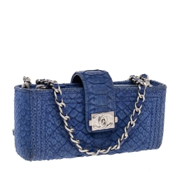 Pre Owned Chanel Blue Python Leather Boy Phone Pouch