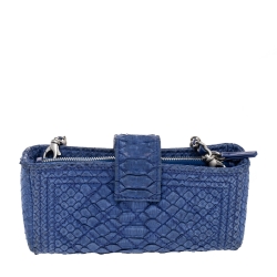Pre Owned Chanel Blue Python Leather Boy Phone Pouch