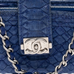 Pre Owned Chanel Blue Python Leather Boy Phone Pouch