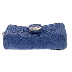Pre Owned Chanel Blue Python Leather Boy Phone Pouch