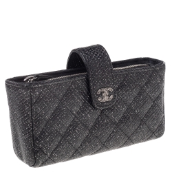 Pre Owned Chanel Black Shimmering Quilted Leather CC Phone Pouch