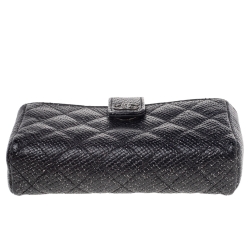 Pre Owned Chanel Black Shimmering Quilted Leather CC Phone Pouch