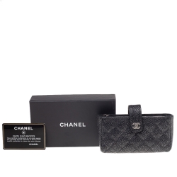 Pre Owned Chanel Black Shimmering Quilted Leather CC Phone Pouch