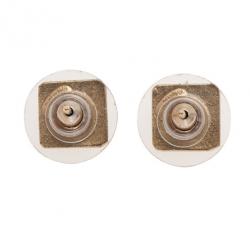 Pre Owned Chanel Square Turnlock CC Logo Pierced Earrings