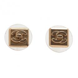 Pre Owned Chanel Square Turnlock CC Logo Pierced Earrings