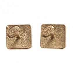 Pre Owned Chanel Square Turnlock CC Logo Pierced Earrings