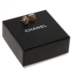 Pre Owned Chanel Square Turnlock CC Logo Pierced Earrings