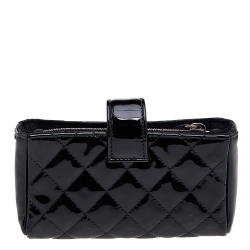 Pre Owned Chanel Black Quilted Patent Leather CC Phone Holder Pouch