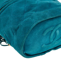 Pre Owned Chanel Green Quilted Suede Mini Vanity Tassel Chain Bag