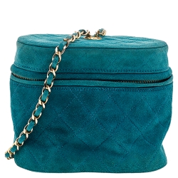 Pre Owned Chanel Green Quilted Suede Mini Vanity Tassel Chain Bag