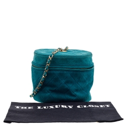 Pre Owned Chanel Green Quilted Suede Mini Vanity Tassel Chain Bag