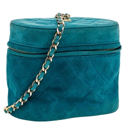 Pre Owned Chanel Green Quilted Suede Mini Vanity Tassel Chain Bag