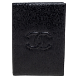 Pre Owned Chanel Black Caviar Leather CC Timeless Passport Holder Cover 