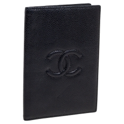 Pre Owned Chanel Black Caviar Leather CC Timeless Passport Holder Cover 