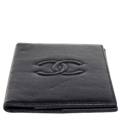Pre Owned Chanel Black Caviar Leather CC Timeless Passport Holder Cover 