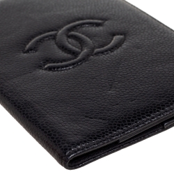 Pre Owned Chanel Black Caviar Leather CC Timeless Passport Holder Cover 