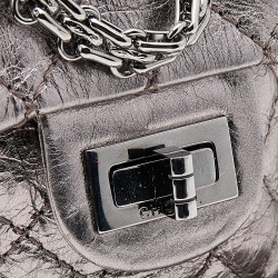 Pre Owned Chanel Metallic Silver Quilted Crinkled Leather Reissue Phone Holder 