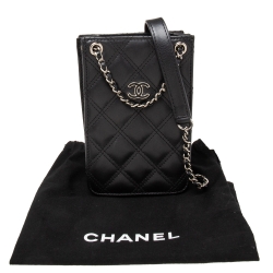 Chanel Black Quilted Leather CC Phone Holder with Chain 