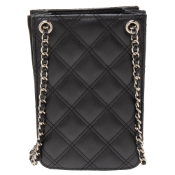 Chanel Black Quilted Leather CC Phone Holder with Chain 