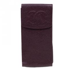 Pre Owned Chanel Burgundy Leather CC iPhone Case