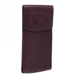 Pre Owned Chanel Burgundy Leather CC iPhone Case