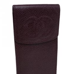 Pre Owned Chanel Burgundy Leather CC iPhone Case